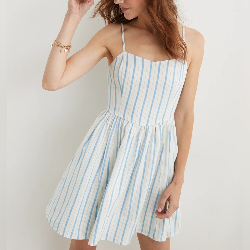 Aerie Love Of Linen Blend Mini Dress in Blue Vinyl- Size S